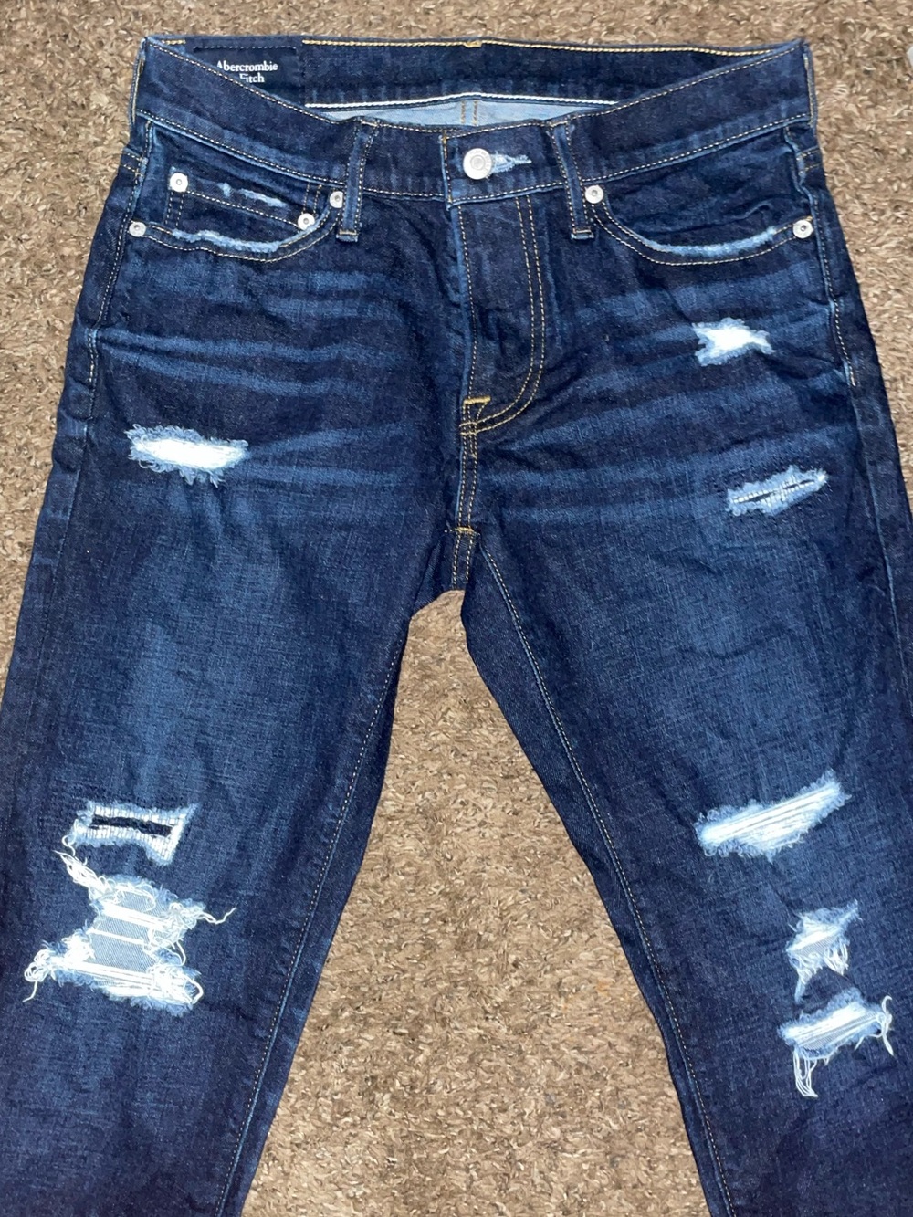 Abercrombie & Fitch Women's Dark Blue Distressed Slim Jeans